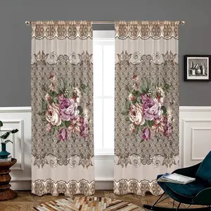 Floral Pattern Curtain, 2 Counts/set Retro Style Curtain, Easy To Install Polyester Material Curtain for Home Living Room Bedroom Decor, Window Curtain