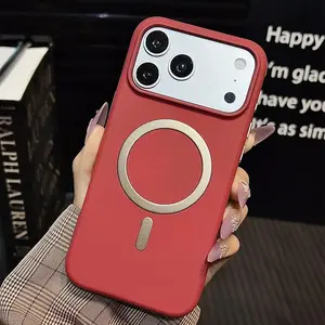 Ultra Thin Rock Sand Texture Matte Magnetic Red Cases for iPhone 17 Pro Max 17Pro Hard PC Back Cover Coques Fundas for Magsafe