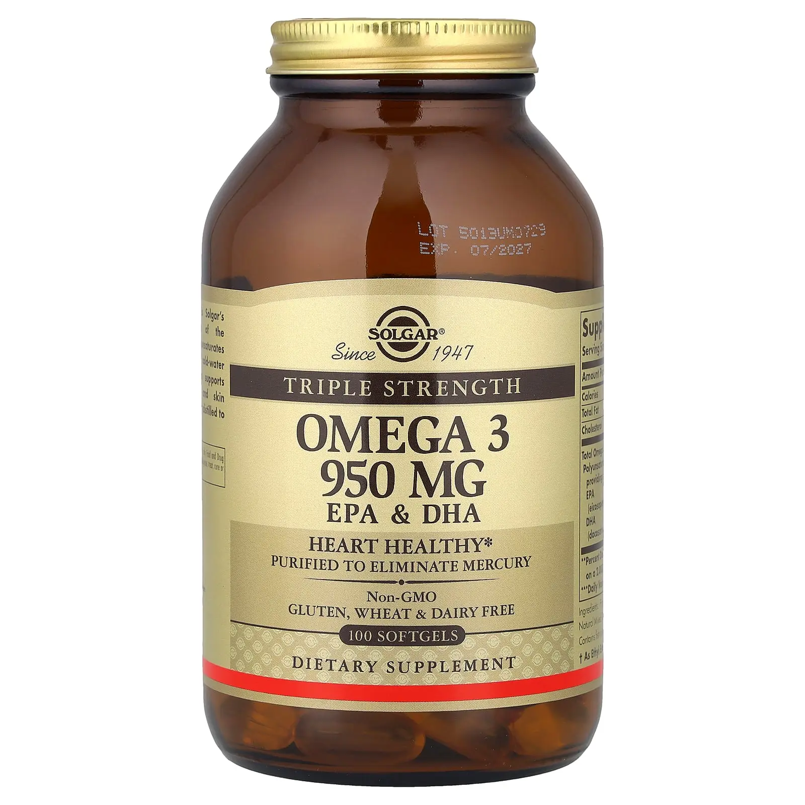 Solgar Omega 3, EPA & DHA, Triple Strength, 950 mg, 100 Softgels