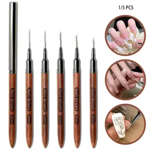 🎨 5-Piece Wooden Handle Nail Art Detailing Brush Set | Fine Liner for UV Gel Long Lines and Detailed Designs | Full Size Range: 6/9/12/15/18mm | Ideal for Home and Salon Use Nail Art Diy