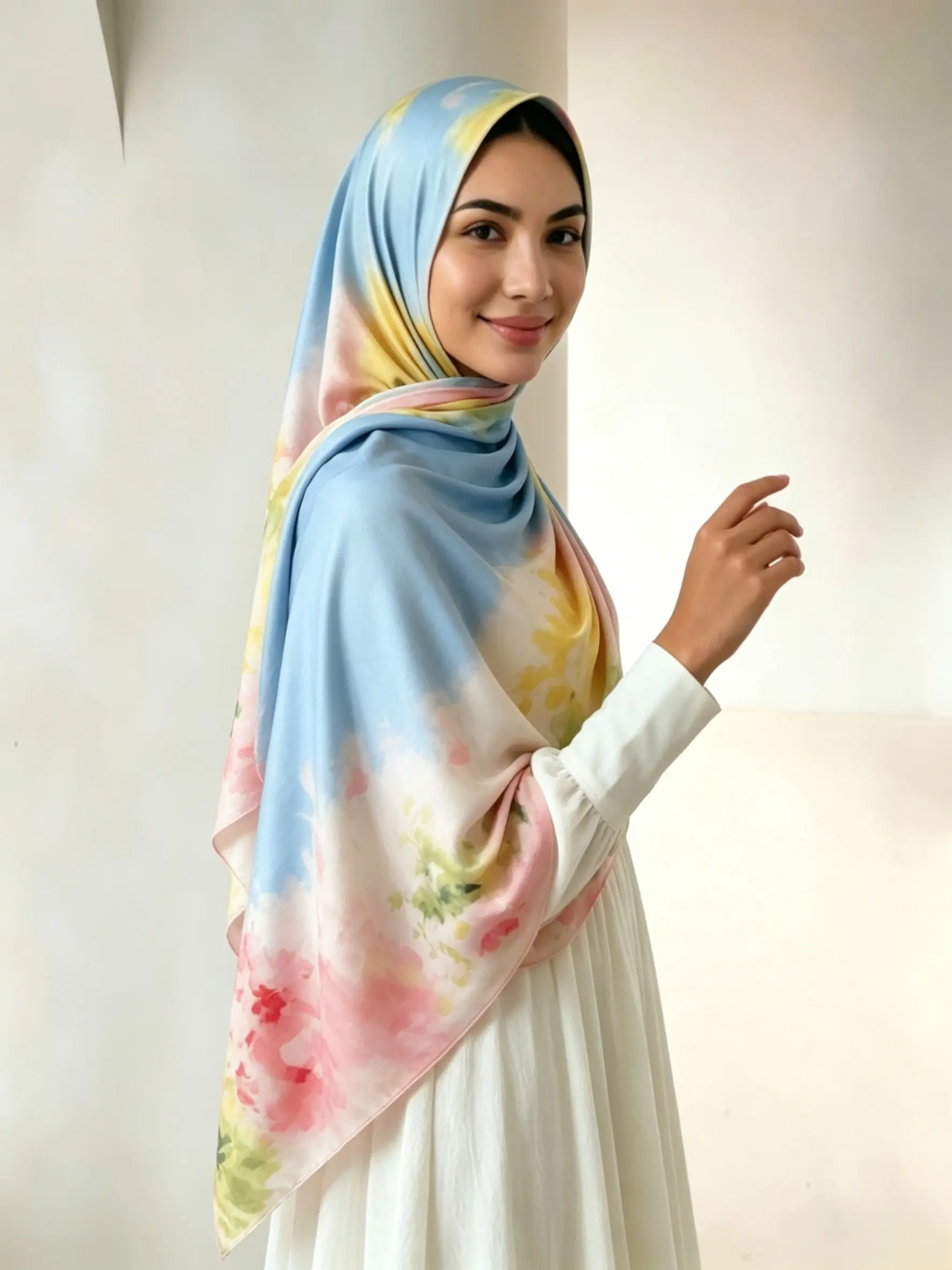 High-End Liquid Jersey Scarf for Women, Watercolor Print, Sun Protection, Stretchy, Breathable, Soft, All Seasons, Boho Style, Savannah Hijab