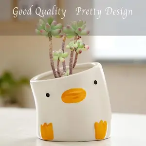 Cute Cartoon Animal Ceramic Flower Pot, Breathable Kiln-Baked Clay, Elegant Balcony Decoration, Suitable for Orchids and Succulents