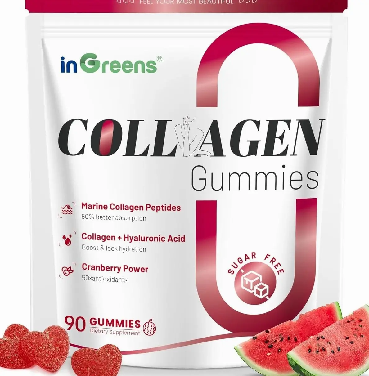 Collagen Peptides Gummies for Women - 5000mg Hydrolyzed Marine Collagen, Sugar Free with Type I,II,III & Biotin, 90 Count