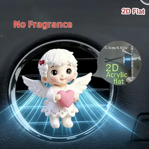 Refillable 2D Flat Car Air Freshener Diffuser, Angel-Themed Design, Includes Vent Clip, Unscented Version, 2 Odorless Sponge Pads