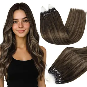 Full Shine Micro Loop Human Hair Extensions Dark Brown and Ash Brown Micro Link Hair Extensions Real Human Hair 20 Inch Straight Remy Hair 50G with 7G Micro Beads Cold Fusion Extensions
