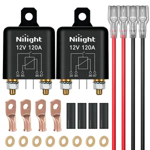 Nilight 2PC 120A Starter Relay 4 Pin Split Relays Switch 12V Continuous SPST High Current 4 Terminal Car Starter Control w/Copper Wire Lugs for Automotive Car Truck Camper