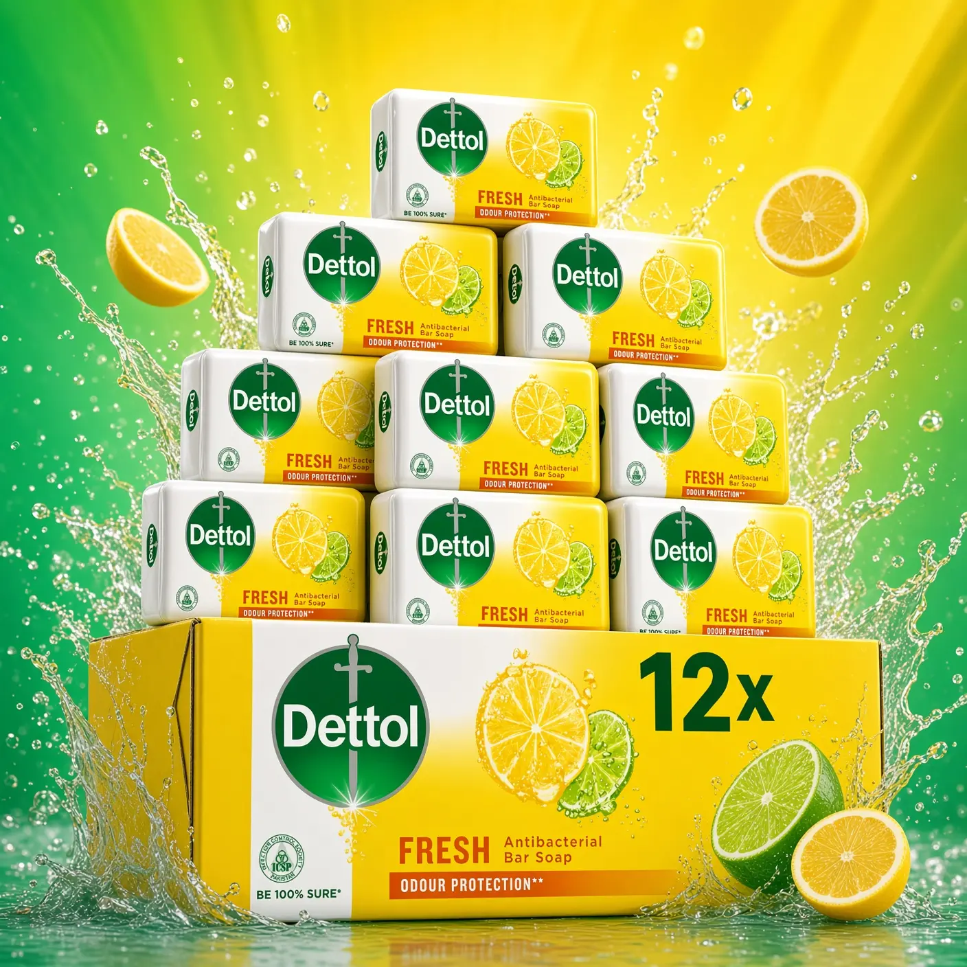 Dettol Fresh Scent Soap Bar Antibacterial Treatment 100g Pack of 12 Protects from 99.99% Germs Ideal for Daily Hygiene