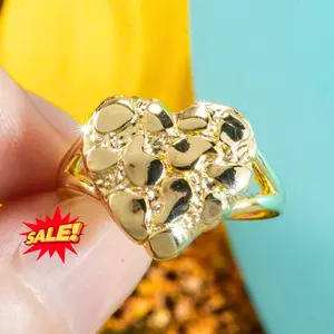 Nugget Heart Ring Band Wedding Engagement Women Yellow Gold Nugget Heart