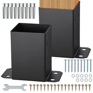 2 Pcs Heavy-Duty Powder-Coated Matte Black Metal Brackets with Anchor Screws, 3.6x3.6 in Inner Size 4x4 in Wood Post Anchors, Deck Base Plates for Pavilion Deck Railing Support