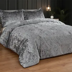 Bedding Collection 3pcs Velvet Comforter Set 1 Comforter & 2 Shams Ultra Soft Brushed Microfiber Reverse for Complete Look Machine Washable