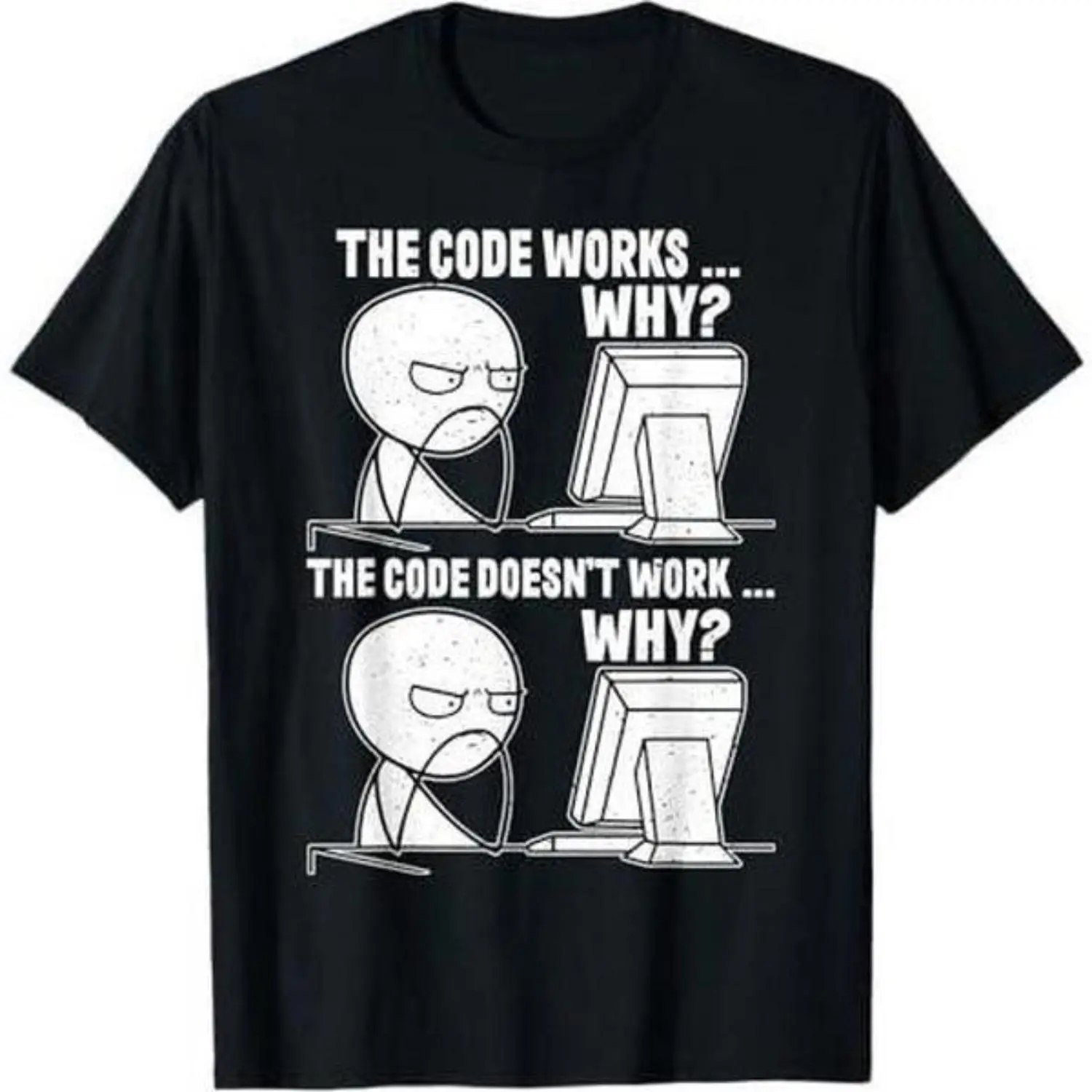 Men's Casual Short-Sleeve Round Neck Tshirt - Funny "Men's Code Doesn't Work Why" Graphic Top for IT Tech Computer Programmers