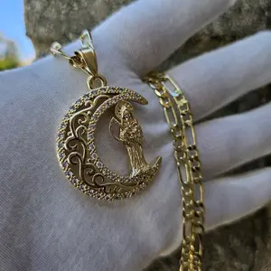 santa muerte con luna gold-plated necklace pendant
