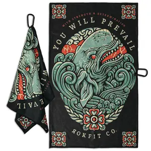 RokFit Gym & Golf Towel – Multi-Use, Quick-Dry, Durable Utility Towel with Bold Graphic and Carabiner Clip (You Will Prevail)