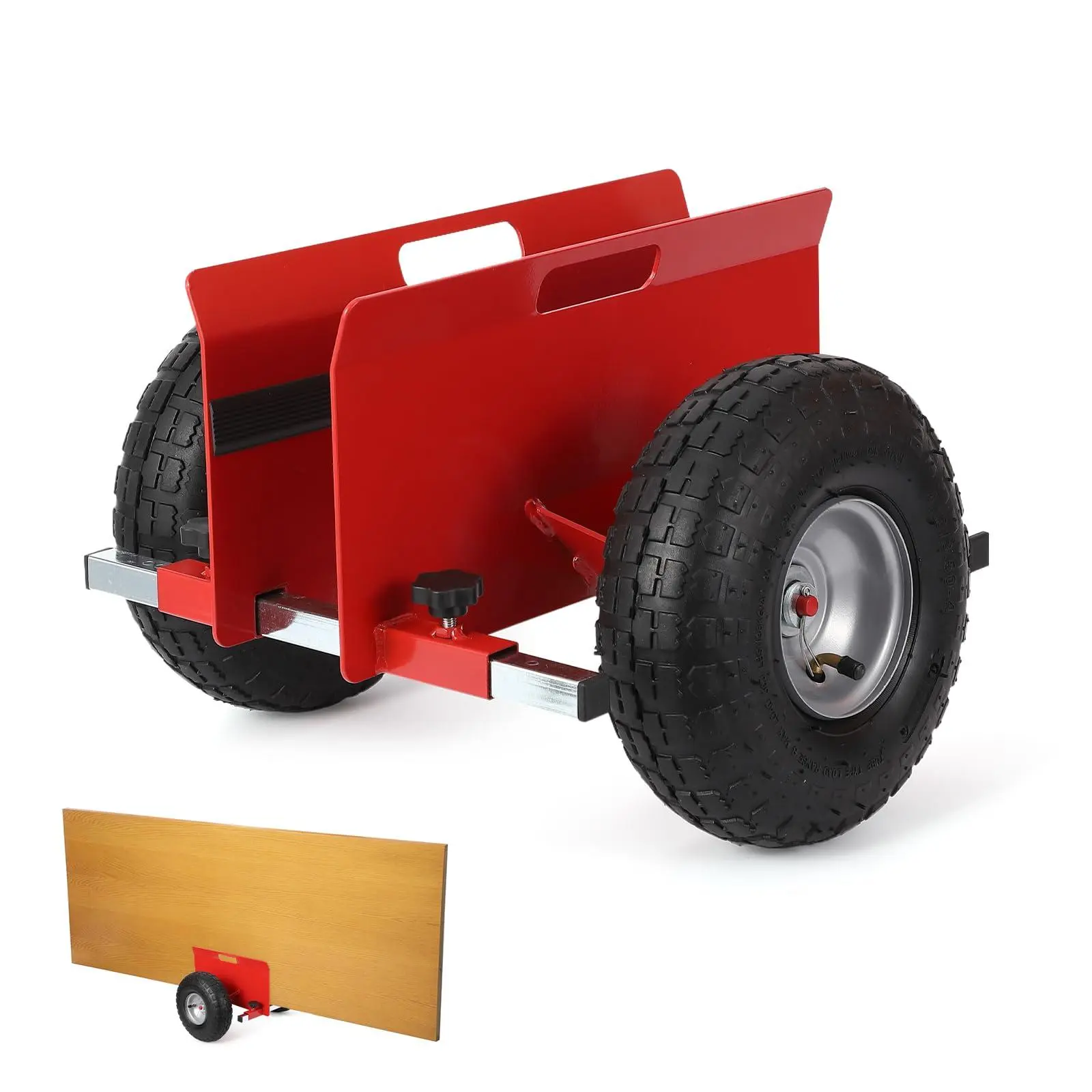 272kg Red Panel Cart, Adjustable Drywall Transporter with 25cm Pneumatic Wheels, Steel Trolley for Boards, Doors, Wood and Glass, All Terrain, Mobile Stand