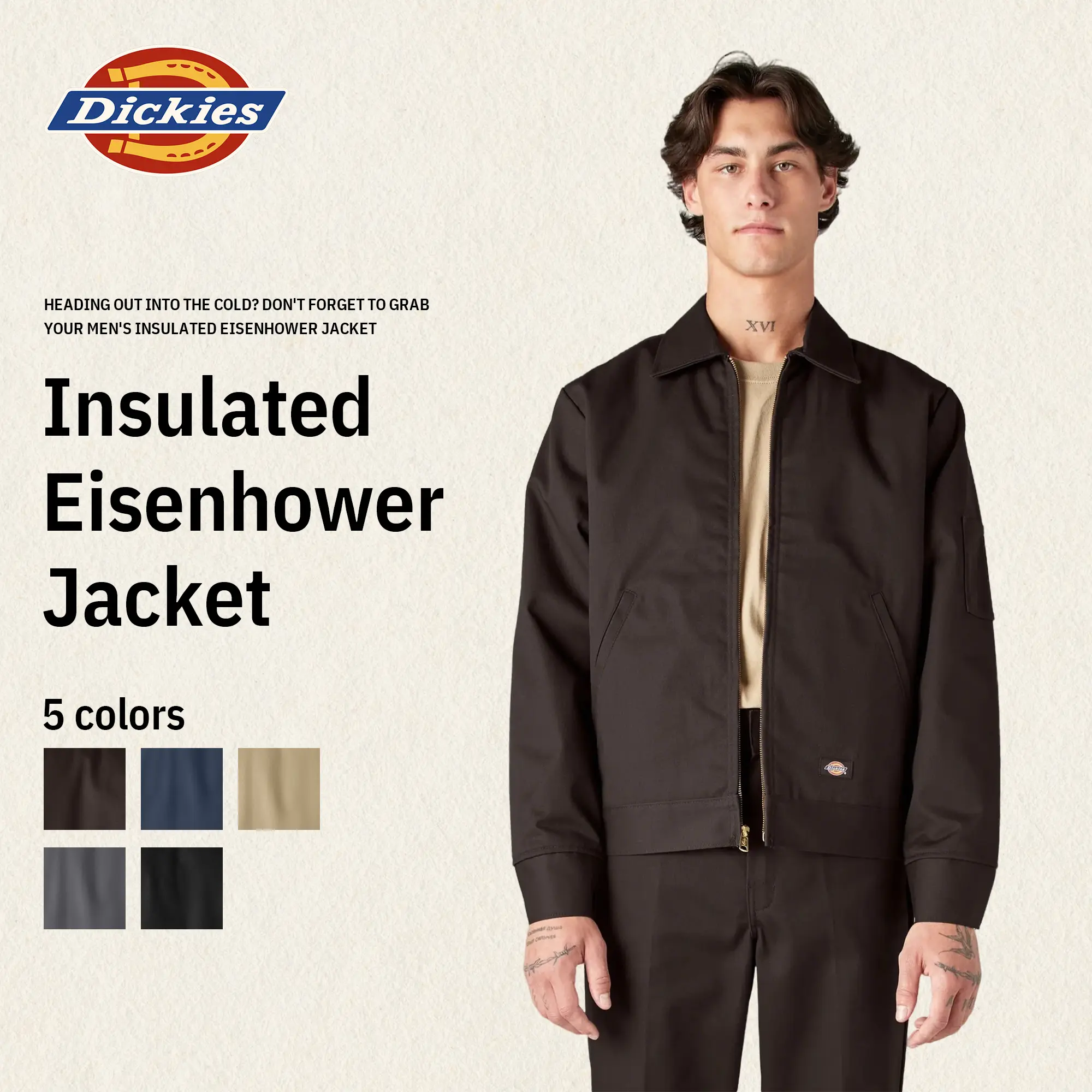 Dickies TJ15 Insulated Eisenhower Jacket, Full Zip Work Jacket, Men's Workwear, Lightweight Warmth, Wrinkle-Resistant, Stain-Resistant, Easy-Care Finish, Hidden Interior Pocket, Pairs With 874 Pants Coats Waterproof Windproof Outerwear