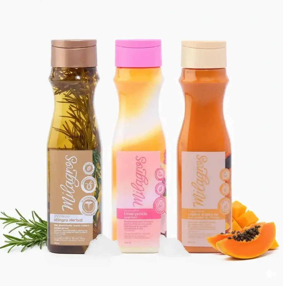 Milagros shampoo herbal, Milagros tratamiento emergencia capilar y Milagros Tratamiento a base de frutas (3 pack)
