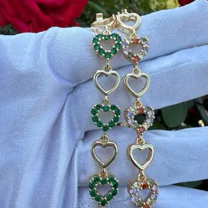 Elegant Color Heart Bracelets for Her - Green and Clear Heart Pendants with Gold Accents