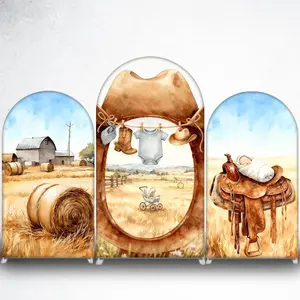 15-day Delivery Rustic Farm Hay Bales and Barn Arch Backdrop Cover for Country Theme Party Photo Booth