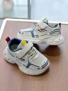 Boys' Colorblock Mesh PU Leather Shoes, Casual Trainers, Breathable Anti-Slip Round Toe Low Top Velcro Thick Sole Casual Spring Fall Outdoor Wear