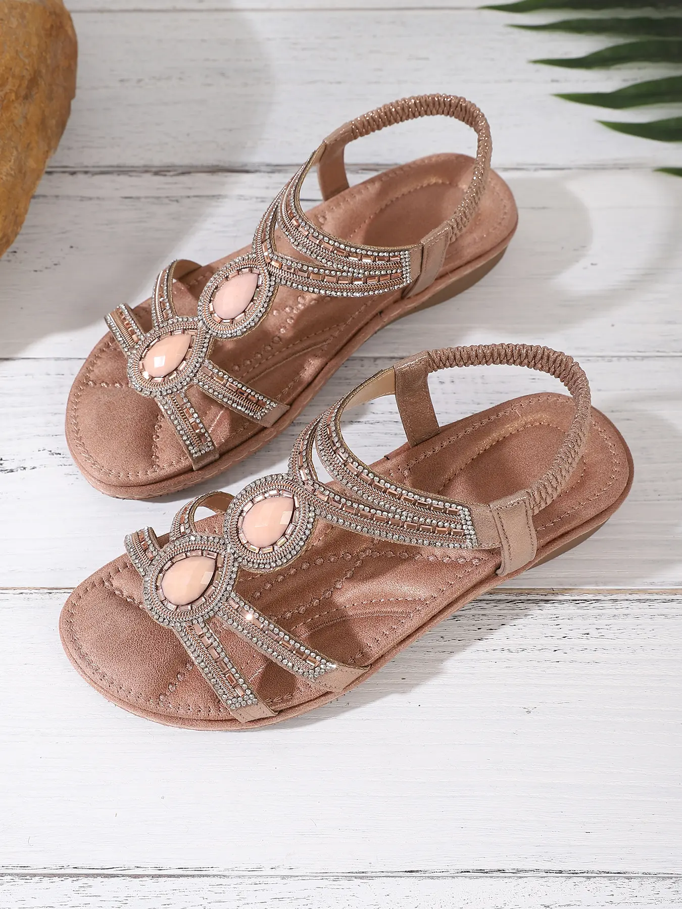 Women's Bohemian sandals Arch support Elegant versatile Comfortable Summer Beach Shoes Boho Flat Sandals Open Toe Elasticated Strap slip on Dressy sandals for Wedding Guest Party Dance Prom Walking Shoes