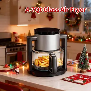 Compact 4.7Qt Air Fryer with Glass Basket, 10-in-1 Digital Air Fryer for Roast, Bake, Dehydrate & Reheat