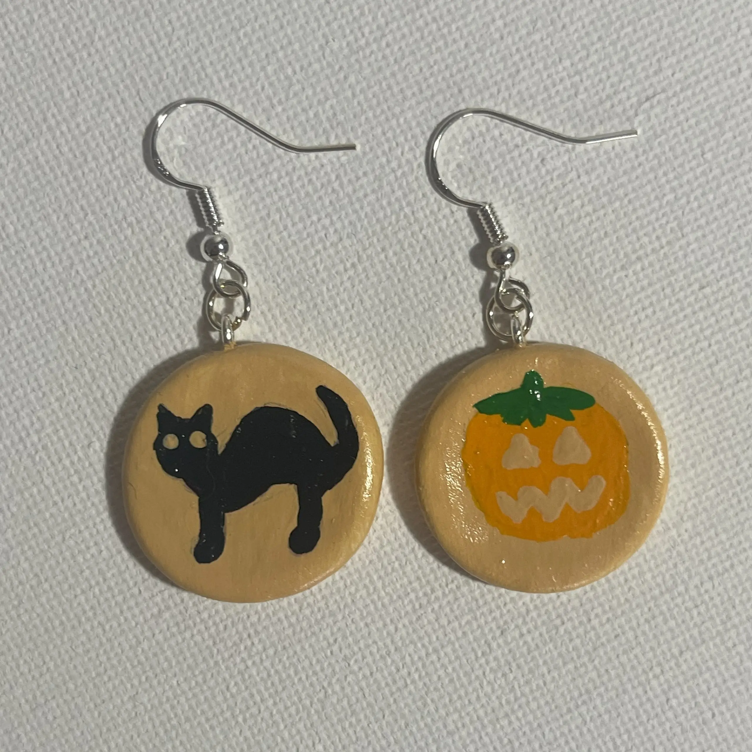 Sugar Cookie Earrings - Cat & Pumpkin