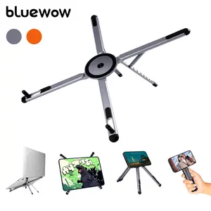 BlueWow Portable Laptop Stand for Desk, Foldable Adjustable Computer Riser with Magnetic Phone Holder, Aluminum Laptop Stand for 10–16” Laptops & 4–13” Phones/Tablets