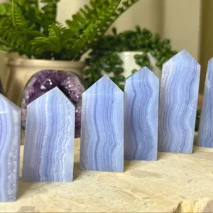 Blue Agate Tetragonal Design Decorative Item, Tetrahedral Home Decoration for Office Bedroom Desktop Crystal, Feng Shui Ornament, Unique Anniversary Gift