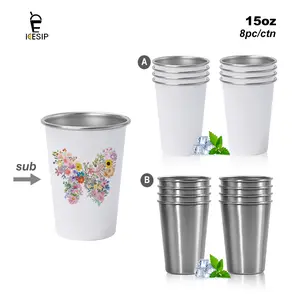 Icesip 8pcs/ctn 15OZ 450ml White/silver Sublimation Blank Double Wall Vacuum Insulated Metal Mugs Cup Beer Mugs Beverages Cups For Mother, Father Or Some Festivals Gifts