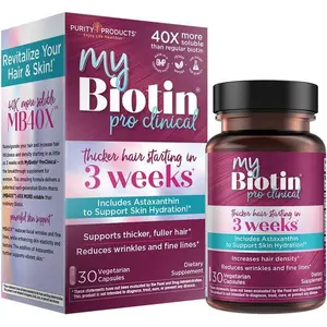 Hair Skin Nails Support Capsules with MyBiotin ProClinical MB40X Patented Biotin B7 Matrix 40X Higher Absorption for Thicker Hair Smooth Skin Fewer Wrinkles 30 Vegan Capsules