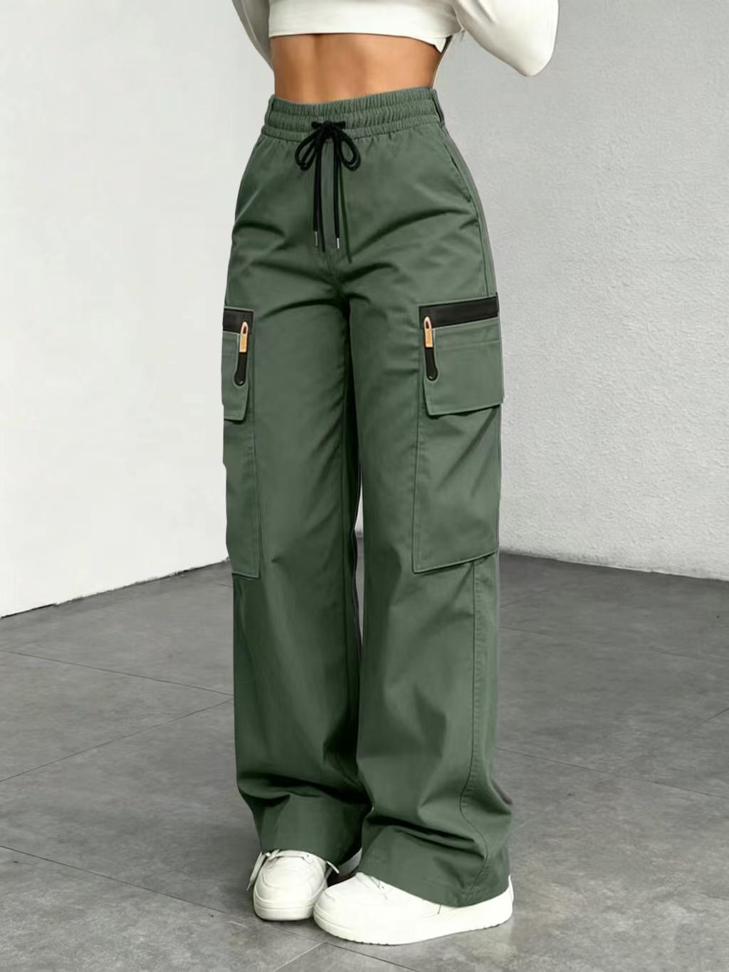 Women&rsquo;s lightweight loose cargo pants with multiple pockets, decorative faux zipper design (no back pockets), made from 130 g new fabric&mdash;lightweight, breathable, quick-drying. Women&rsquo;s bottoms/women&rsquo;s trousers (with size options for long women&rsquo;s pants in p