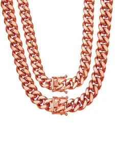 18k Rose Gold Stainless Steel Cuban Chain Necklace, Waterproof Rustproof Allergy-Free Street Style Choker, Unisex Valentine's Day Gift