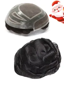 VERSALITE Men'S Toupee, Human Hair Extension, Breathable, Durable, Lace Front & PU Human Hair Replacement System For Men, Natural Hairline, Comfortable & Secure Fit, Hairpiece for Men, Ideal Christmas Gift, Natural Wavy Hairpieces, Human Hair Wave