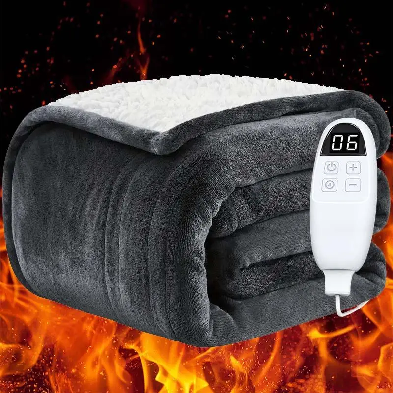 AUKFA Heated Blanket Throw Full Twin Soft Flannel Sherpa Electric Blanket 6 Heat Levels 8 Hours Timer Auto Off Fast Heating for Home Office Use - Heat