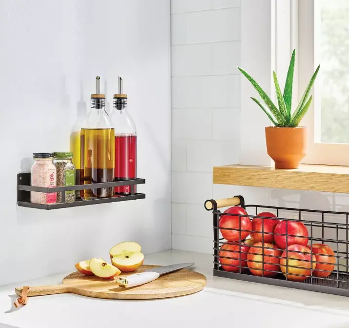 Magnetic Fridge Side Organizer, Metal Storage Shelf for Spices, Cooking Oils & Kitchen Essentials