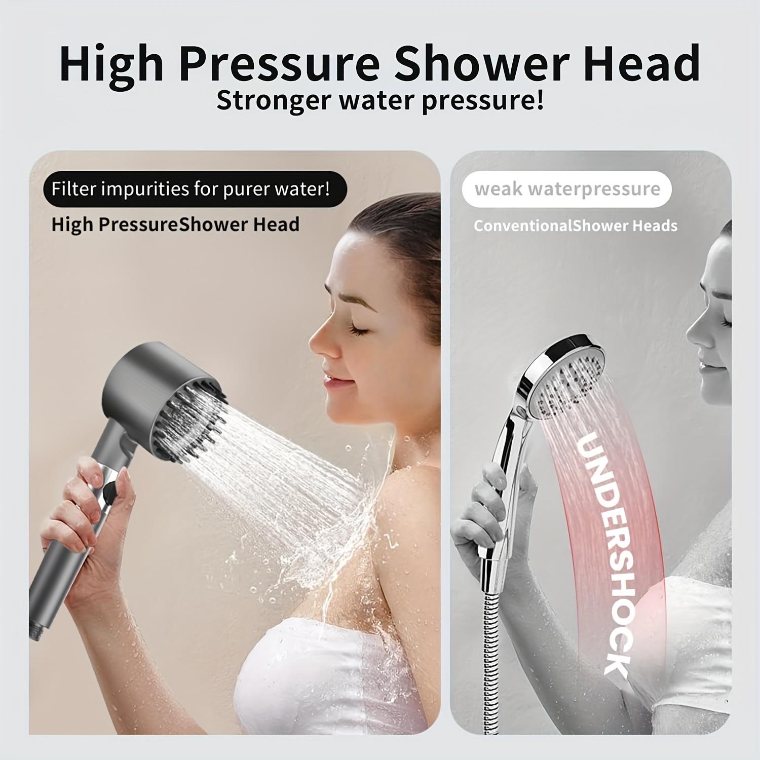 Metal Handheld High-Pressure Massage Shower Head - 3-Setting 4-in-1 Removable Design with Adjustable Spray, 47 in Upgraded Reinforced Thick Hose, Mounting Bracket and 5 Filter Cartridges, Handheld Head