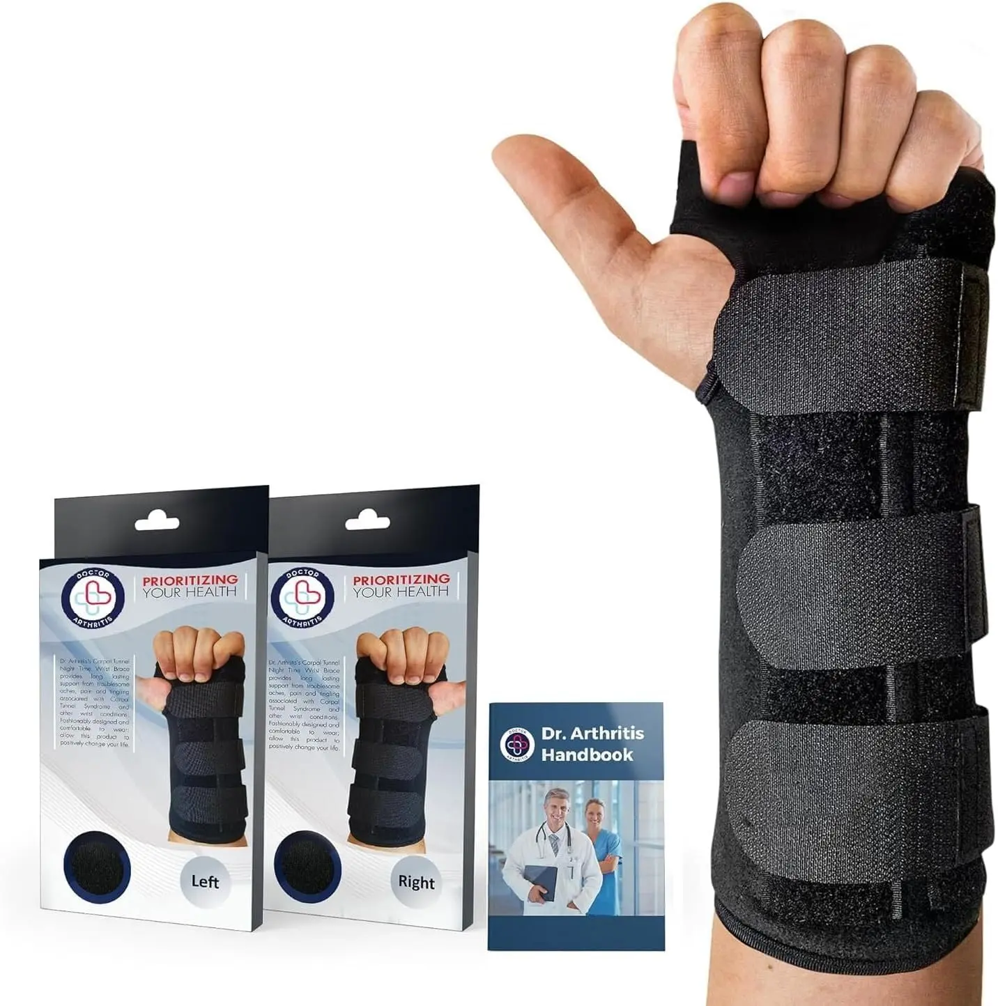 Doctor Developed Carpal Tunnel Wrist Brace for Night Support - Wrist Brace for Carpal Tunnel with Wrist Splint - Sleep Brace for Sprained Wrist - F.D.A Medical Device & Handbook (Right Hand) Dr. Arthritis