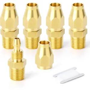 5 count Brass Pneumatic Replacement Fitting, Hose End Repair Fitting 1/4" Barb(1/4" ID Polyurethane Hose) x 1/4" NPT Rigid