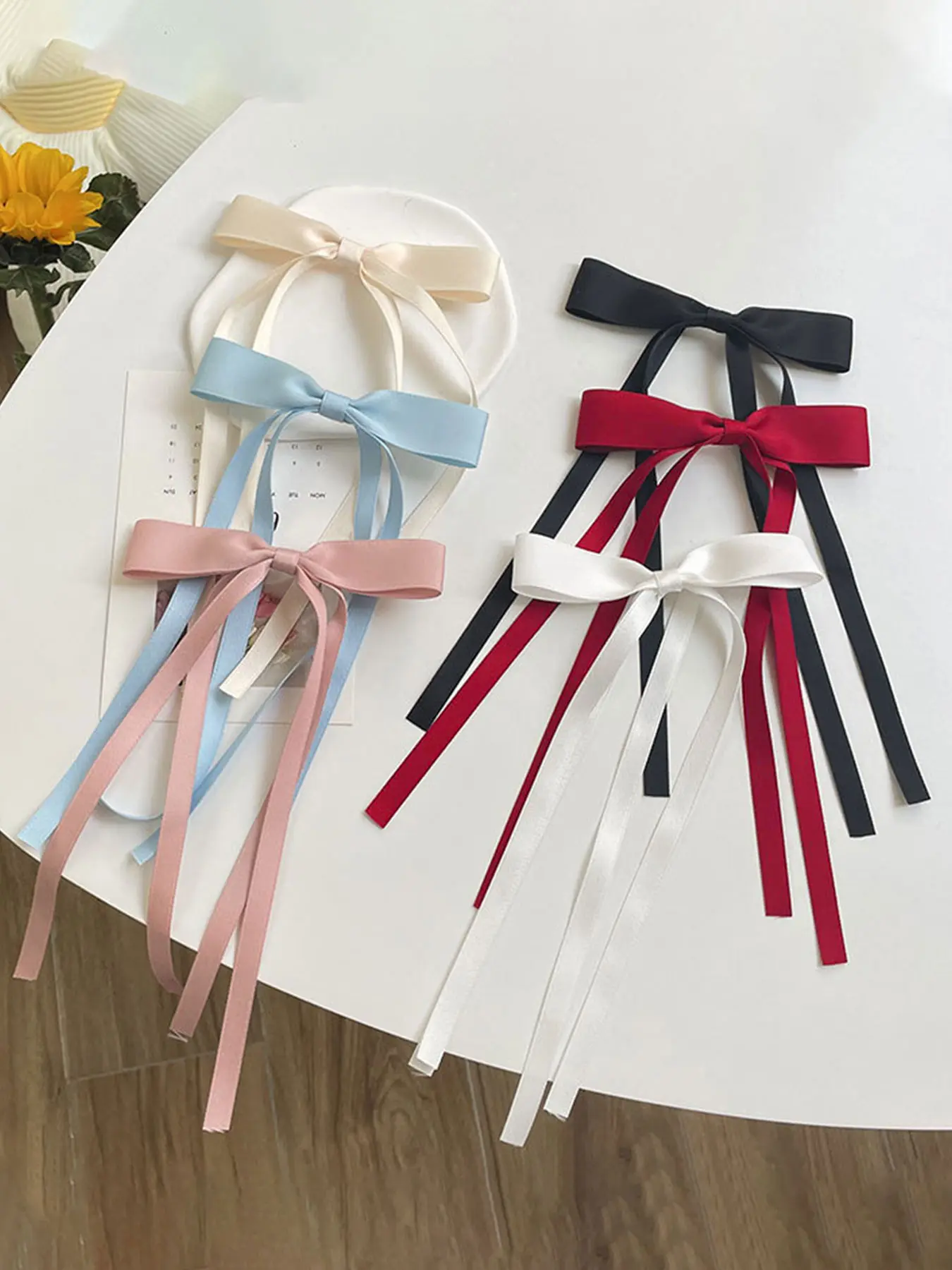 6 Piece Long Tail Ribbon Bow Hair Clips, Hair Clip Set, Elegant Metal Hairpins for Women and Girls of All Ages, Fashion Hair Accessories for Daily Wear