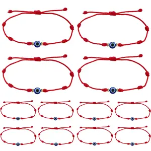 Evil Eye Protection Bracelet Set 12PCS Adjustable Red 7 Knot Lucky String Amulet Black Pink Friendship for Women Men Boys Girls Gift