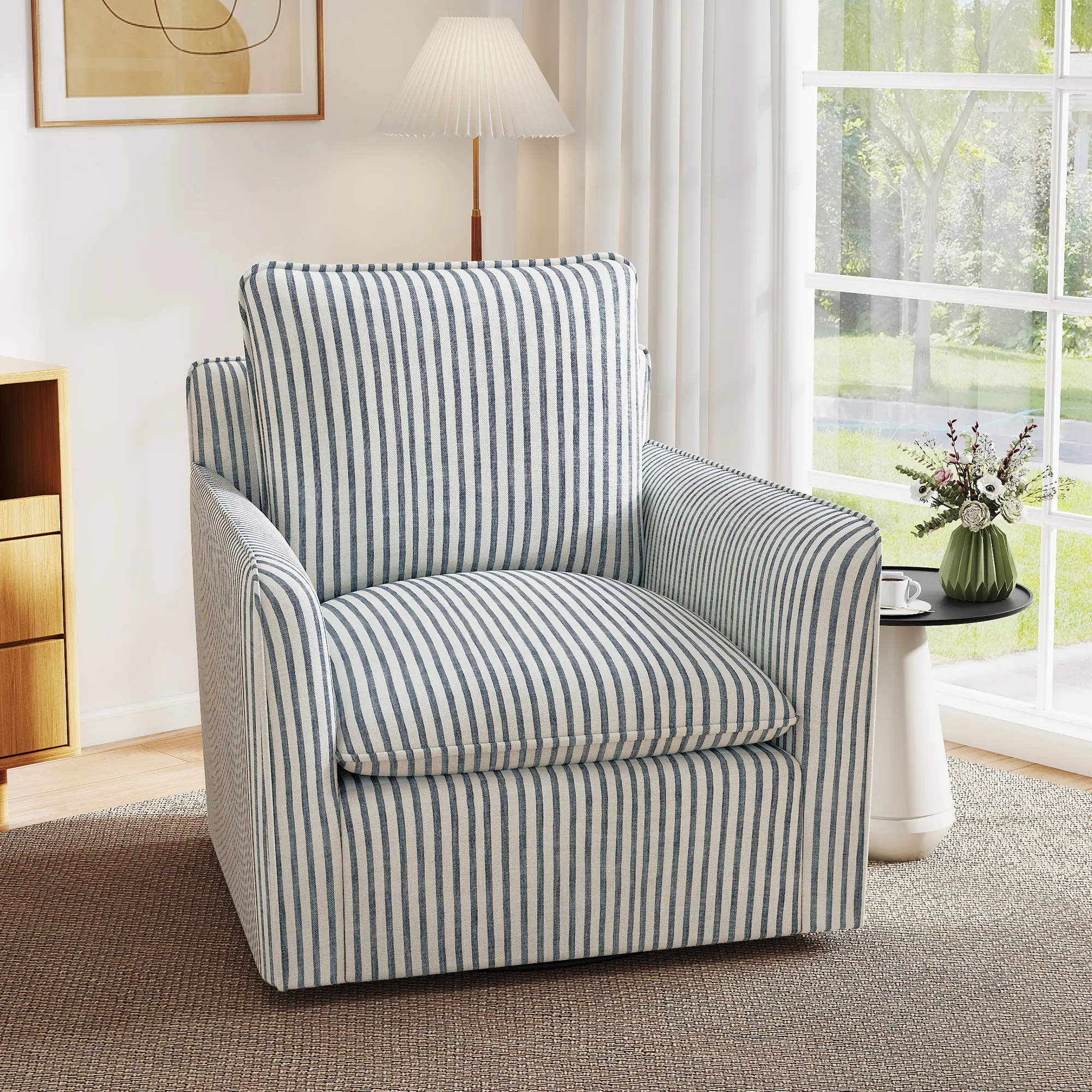 [DealsForYouDays] EBELLO Upholstered  Swivel Accent Reading Chairt with Backrest Cushion – Armless Modern Lounge Chair with Soft Seat and Wooden Legs for Bedroom, Living Room, Small Spaces, Easy to Assemble, vanity chair