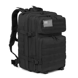 Large Tactical Military Style Backpack Hiking Trekking Canvas USA Flag Patriotic Camping Travel Flashlight Nomad