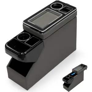 Center Console Between Seat Organizer for Minivans, SUVs, with Key Holder & Cup Holders,Phone Storage for Minivan &SUVs, Middle Van Floor Console Organizer Storage Box- Gray