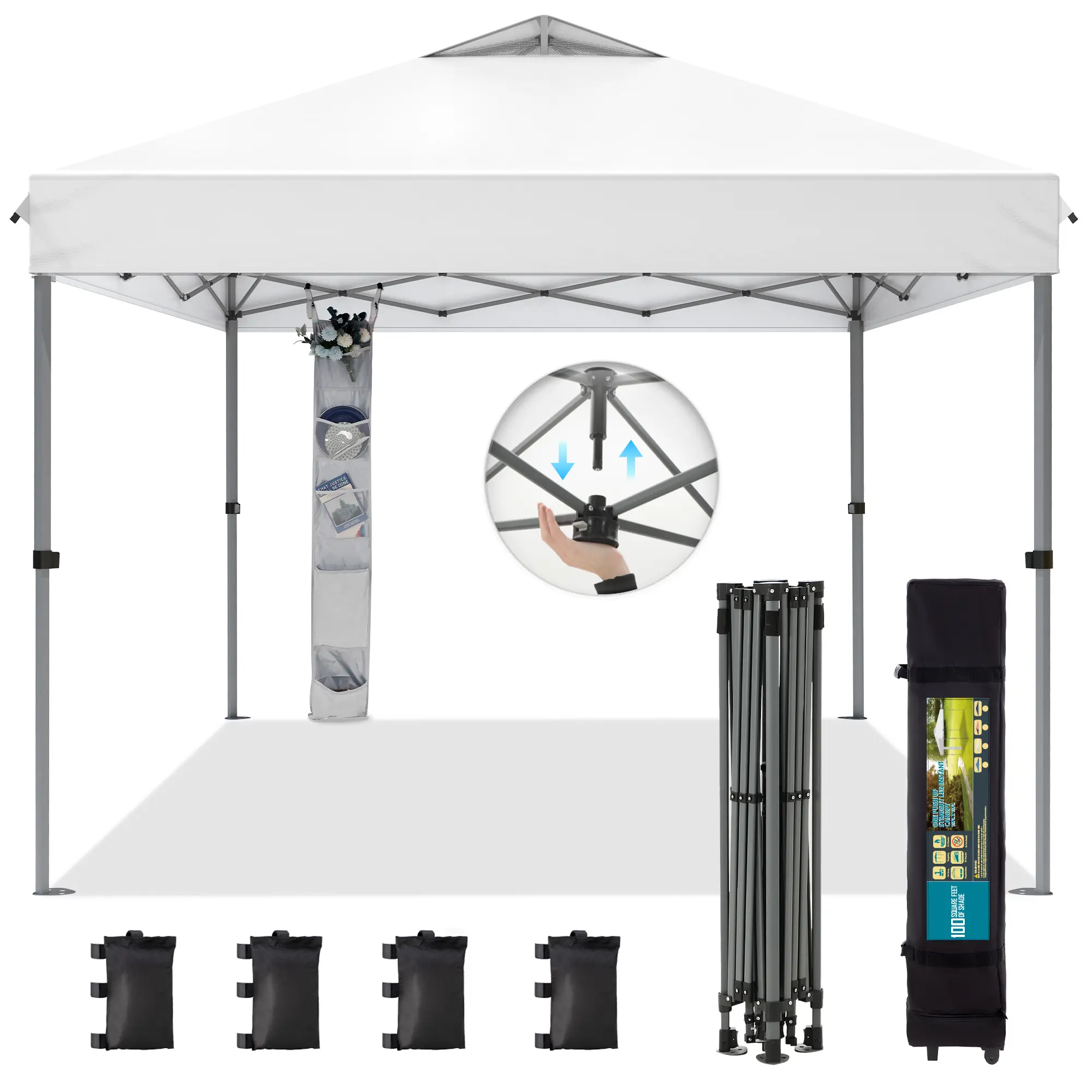 【Water Proof & UV Resistant】PHIVILLA Home 10x10ft/12x12ft Pop-Up Canopy, One-Person Instant Setup Gazebo with Vented Roof & Side Storage Pocket for Backyard, Beach, Camping & Events