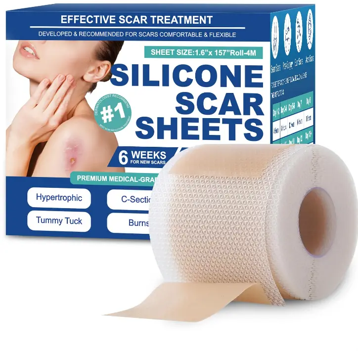 Silicone Scar Sheets, Silicone Scar Tape(1.6"x 158" Roll-4 meters), Silicone Scar Sheets for Surgical Scars, Scar Tape for Surgical, C-Section, Burn, Hypertrophic & Keloid Scars