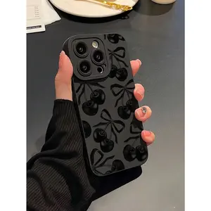 A matte black lens protector phone case with a leopard print and cherry design. Waterproof, shockproof, and scratch-resistant, compatible with iPhone 17/16/15/14/13/12/11/X/XS/XS Max/16E/12/13 Mini. A perfect holiday gift for friends, family, and yourself