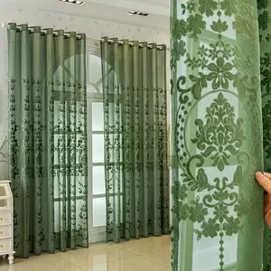 1pc Bohemian Style French Floral Jacquard Green Semi-Sheer Curtain Panel, Modern Textured Fabric, Light Filtration, Home Decor For Bedroom, Living Room, Balcony, Home Decoration Curtain