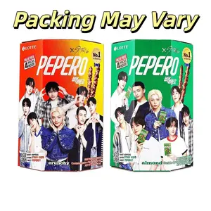LOTTE Pepero Chocolate Cookie Sticks - Almond & Crunchy Rice Flavors (2 Boxes, 268g) - Korean Snack Gift Set - Stray Kids Official Collaboration 【Packaging May Vary】