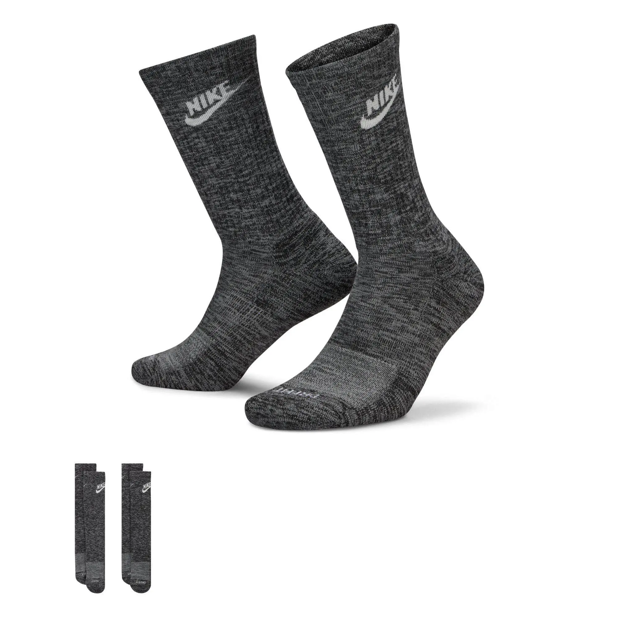 LACOSTE x Nike Adults' Everyday Plus Crew Athletic Socks, Breathable Heathered Polyester Blend with Cushioning & Dri-FIT Arch Support, Sports Fit Socks, Training, Outdoors, Machine Washable, Nylon, Stretchable
