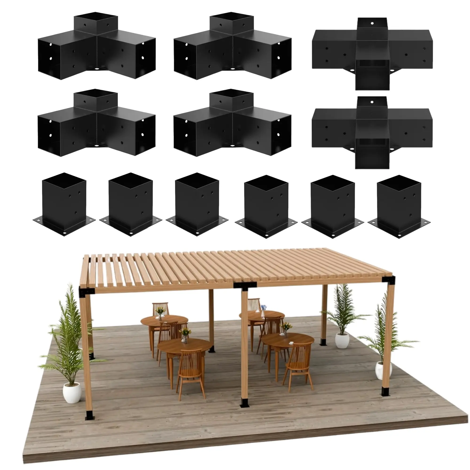 Jurrque Heavy-Duty Steel 2.5mm Thick Pergola Brackets Kit for 4"x4" Lumber - DIY Woodworks Outdoor Furniture, Patio Canopy, Canopy Shade for Backyard, Garden